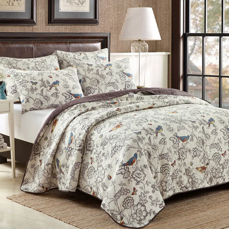 User-Friendly Spring Flower Bird Quilt with Pillowcase Responsible
