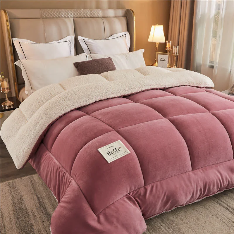 Refined Solid Color Thick Warm Blanket with Quilt Core Sustainable