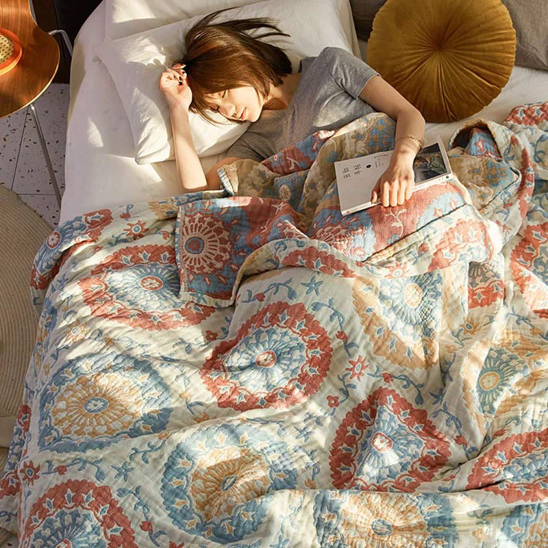 Elegant Circle Pattern Cotton Double-Sided Quilt Organic