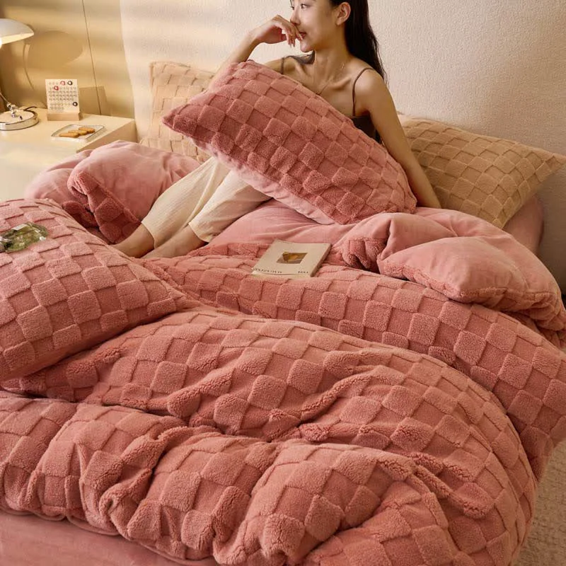 Modern Solid Color Checkerboard Duvet Cover Blanket Casual