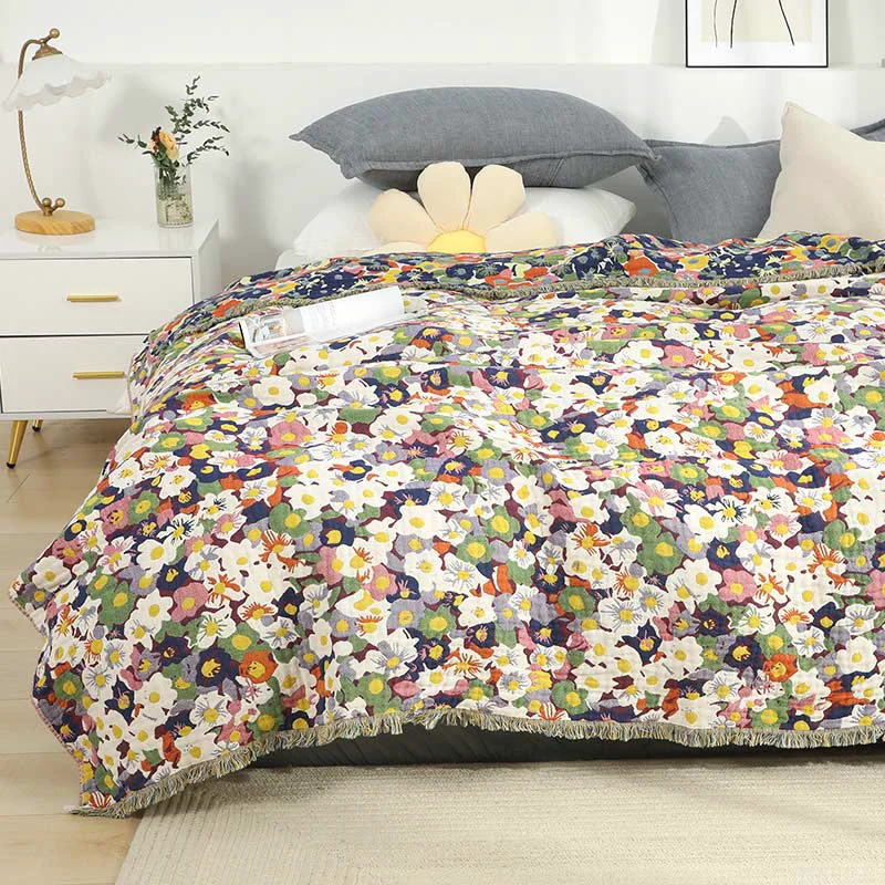 Breathable Ownkoti Rustic Flower Reversible Cotton Soft Quilt Dependable