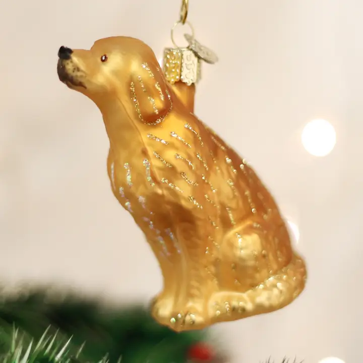 Clean Sitting Golden Retriever Glass Christmas Ornament Excellent