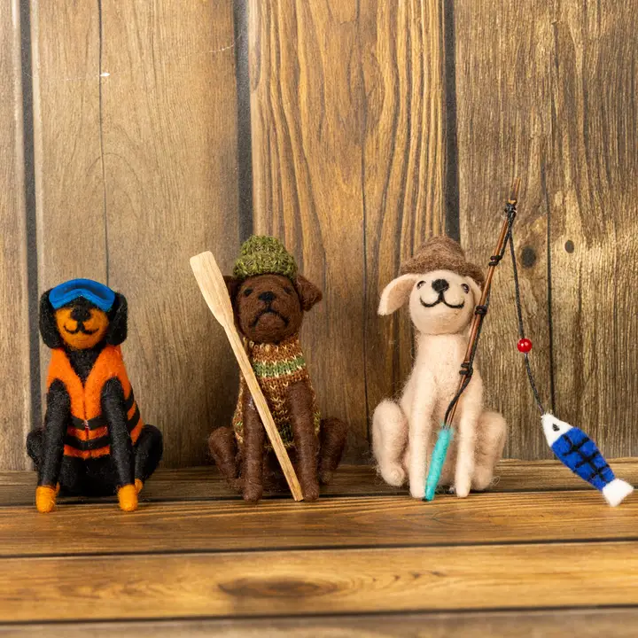 Outstanding Felted Wool Outdoor Adventure Dog Ornaments Durable