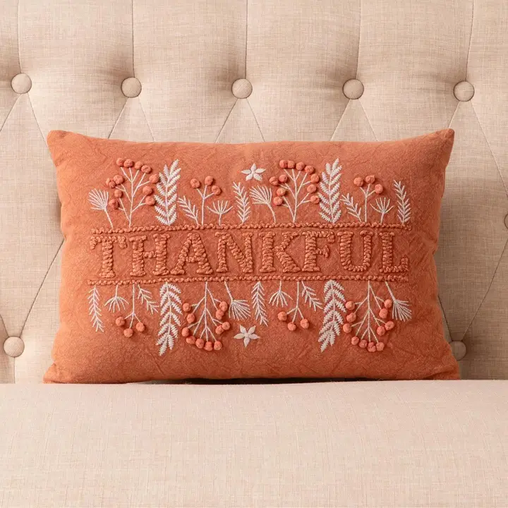 Advanced Thankful Embroidered Fall Lumbar Pillow Durable
