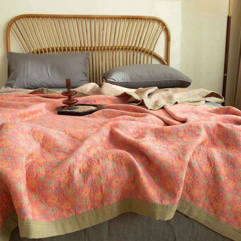Fine Crafted Colorful Daisy Print Cotton Reversible Quilt Elite