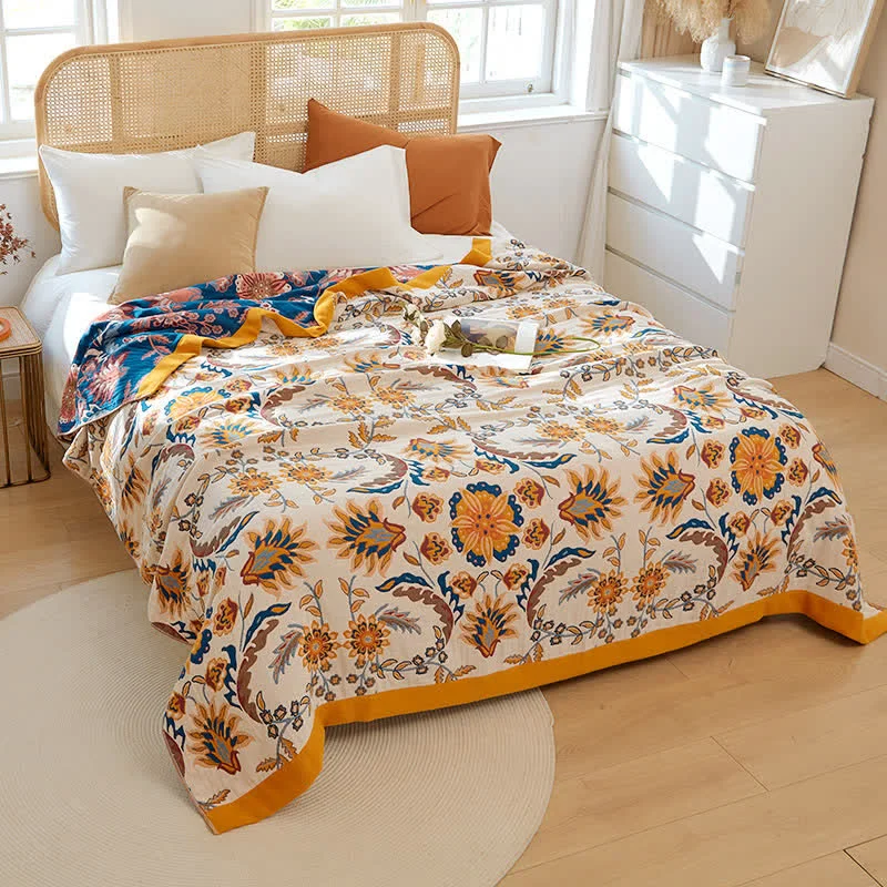 Excellent Flower Clusters Cotton Reversible Quilt Durable