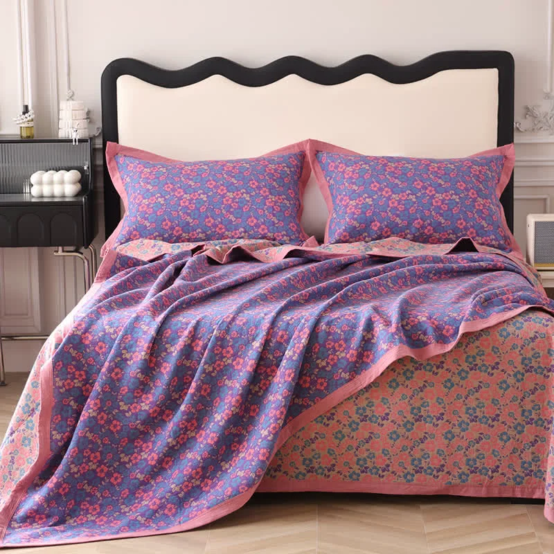 Superior Floral Jacquard Cotton Gauze Reversible Quilt Lightweight