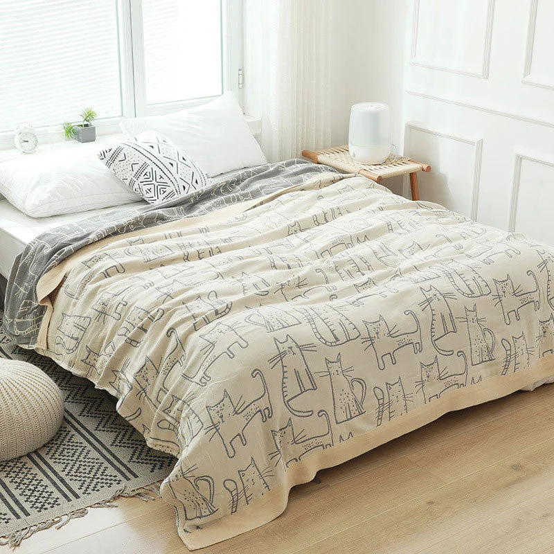 Versatile Ownkoti Cat Print Cotton Quilt Reversible Blanket Innovative
