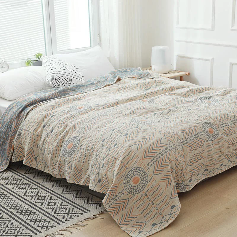 Secure Ownkoti Boho Striped Cotton Quilt Reversible Sofa Towel Trusted