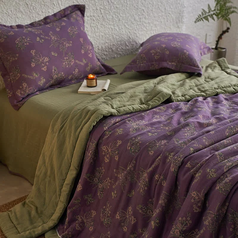 Exclusive Cotton Gauze Jacquard Elegant Butterfly Bedding Green