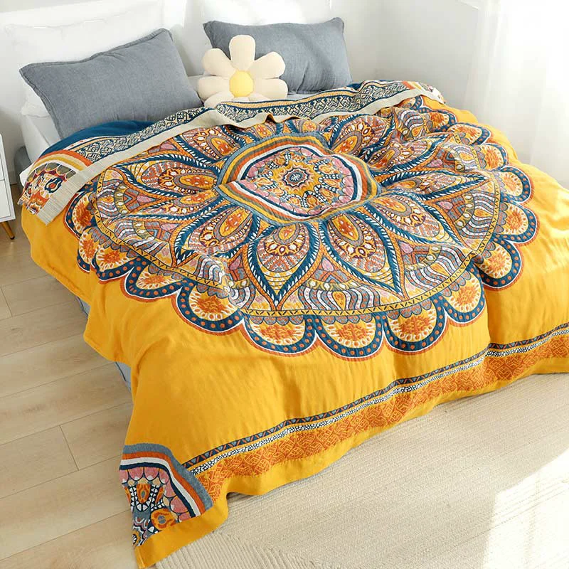 Optimized Ownkoti Bohemian Reversible Yellow Flower Summer Quilt Responsible