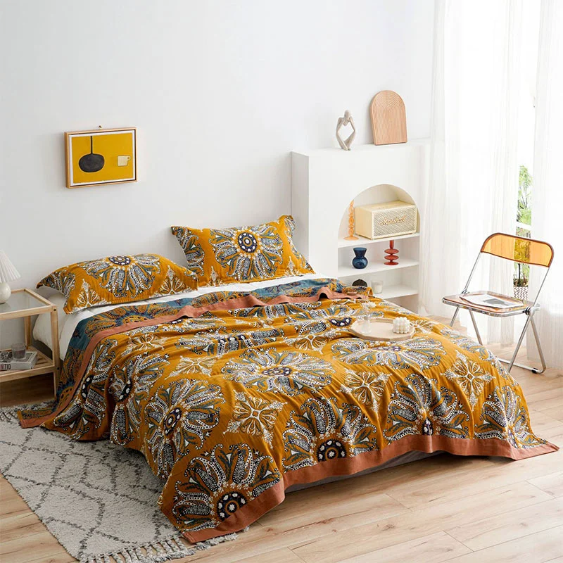 Exceptional Flower Cotton Gauze Quilt Reversible Blanket Sophisticated