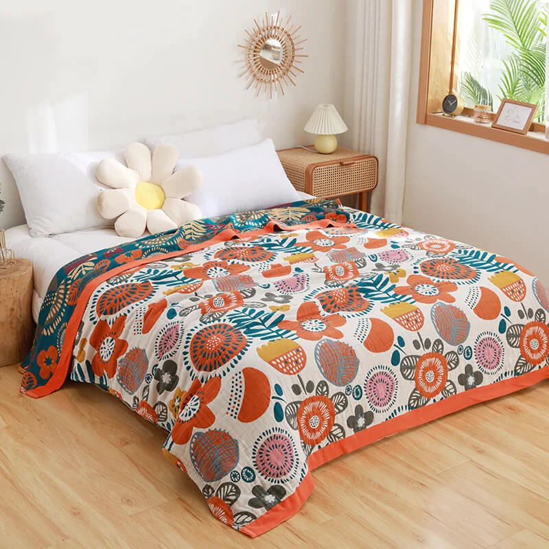Minimalist Ownkoti Orange Cartoon Flower Pattern Cotton Quilt Carefully Designed