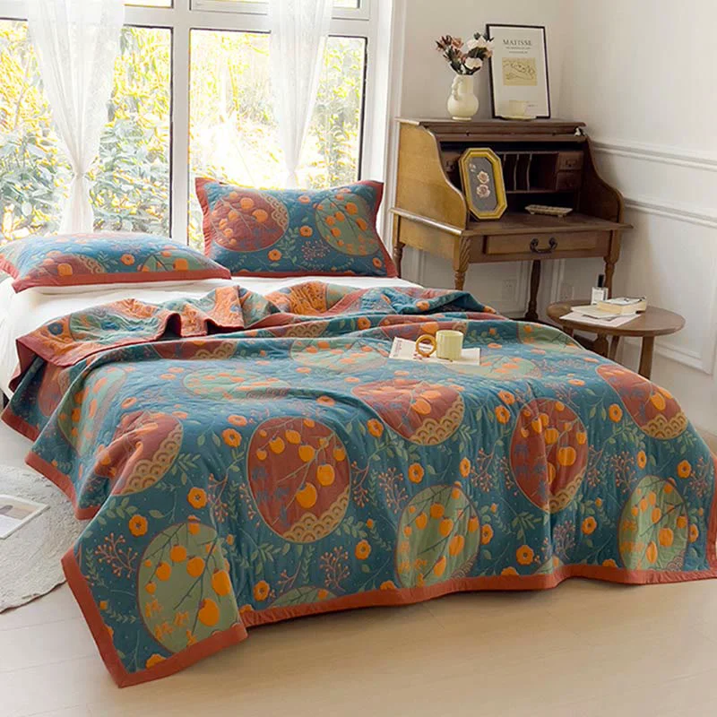 Proven Persimmon Flower Cotton Double-Sided Quilt Fine Crafted