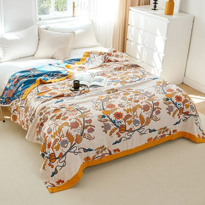 Effective Blooming Flower Pattern Cotton Reversible Quilt Long-Lasting