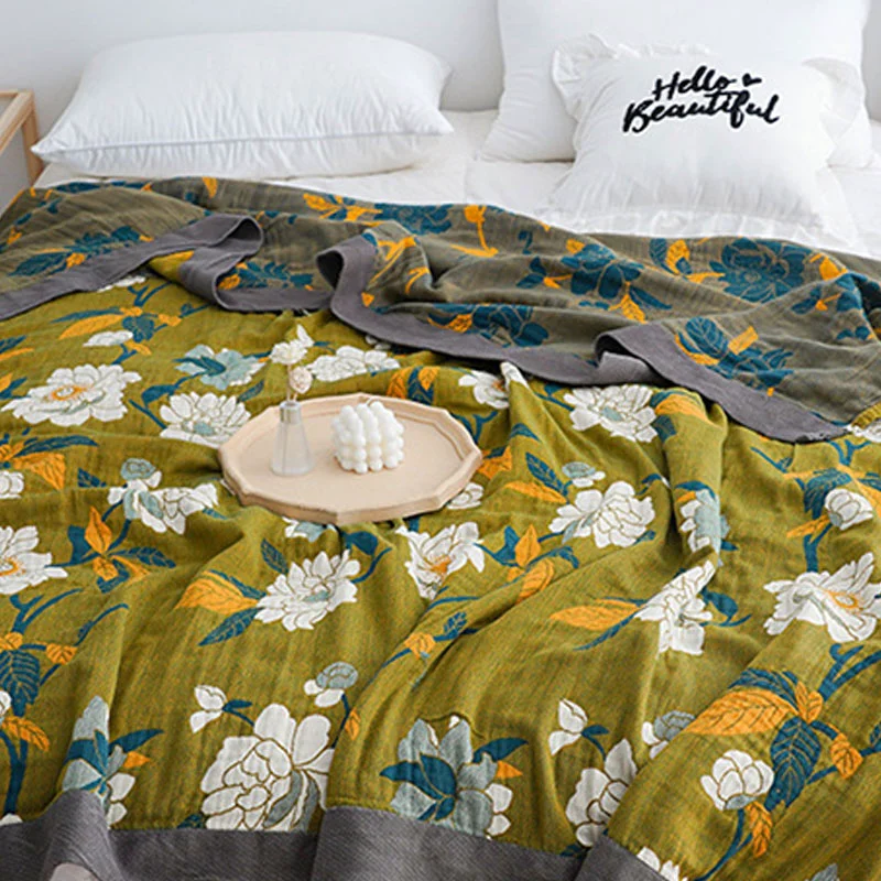 Fine Ownkoti Olive Flower Printed Cotton Quilt Trusted
