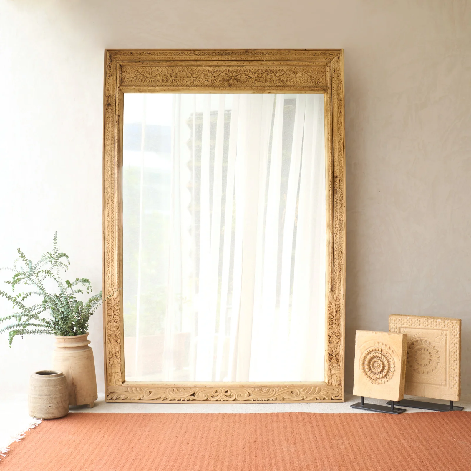 Artisan Vintage Teak Carved Mirror Natural No. 3 Flexible