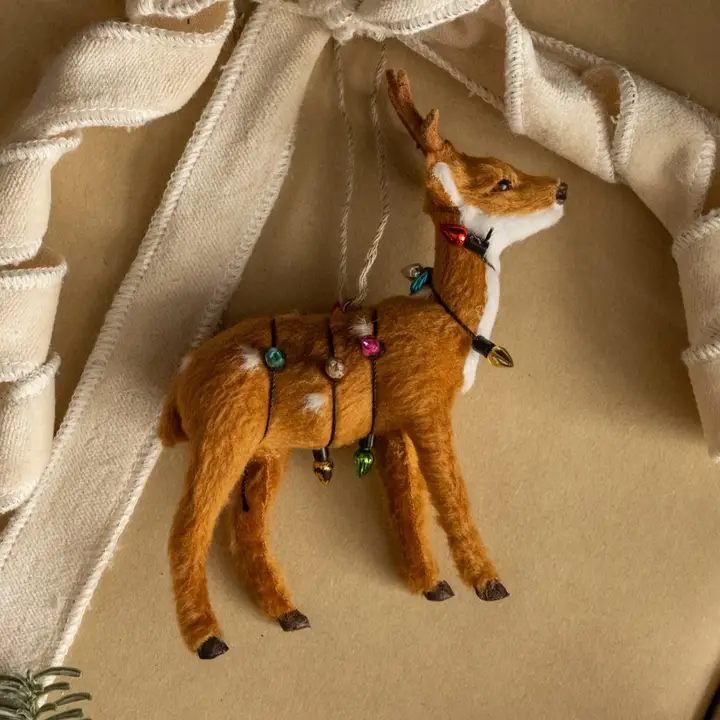 Environmentally Friendly Flocked Deer with Christmas Lights Ornament Enhanced