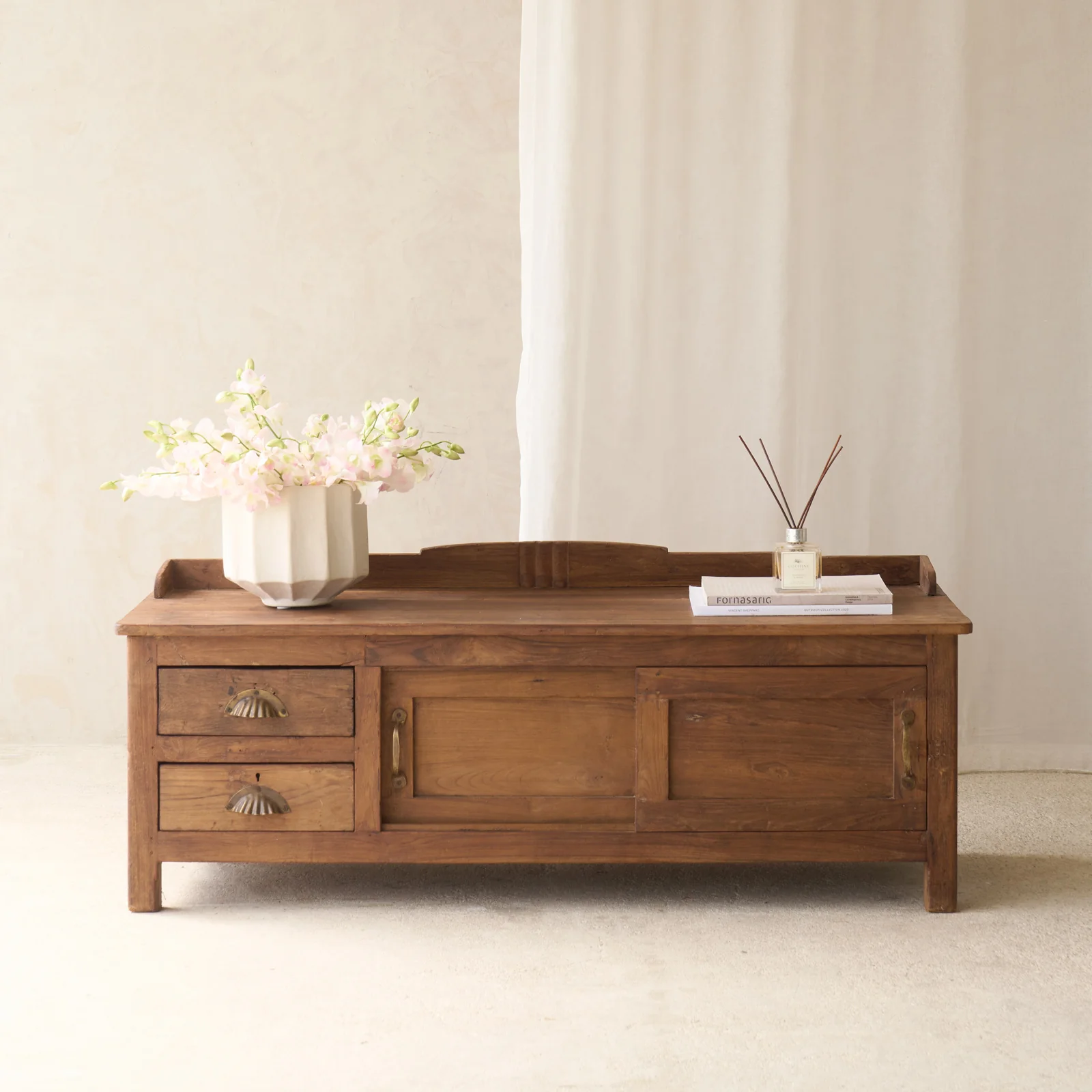 Expertly Made Vintage Low Teak TV Console Dark Relaxed
