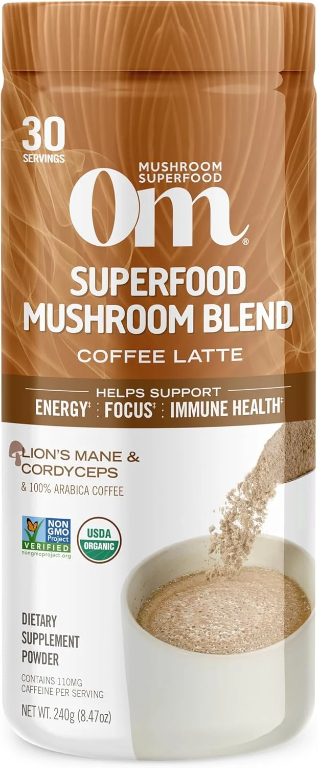High-Grade OM Mushroom Superfood Coffee Latte Blend Mushroom Powder 8.47 Ounce Canister 30 Servings Lion's Mane Cordyceps Reishi Chaga Luxury