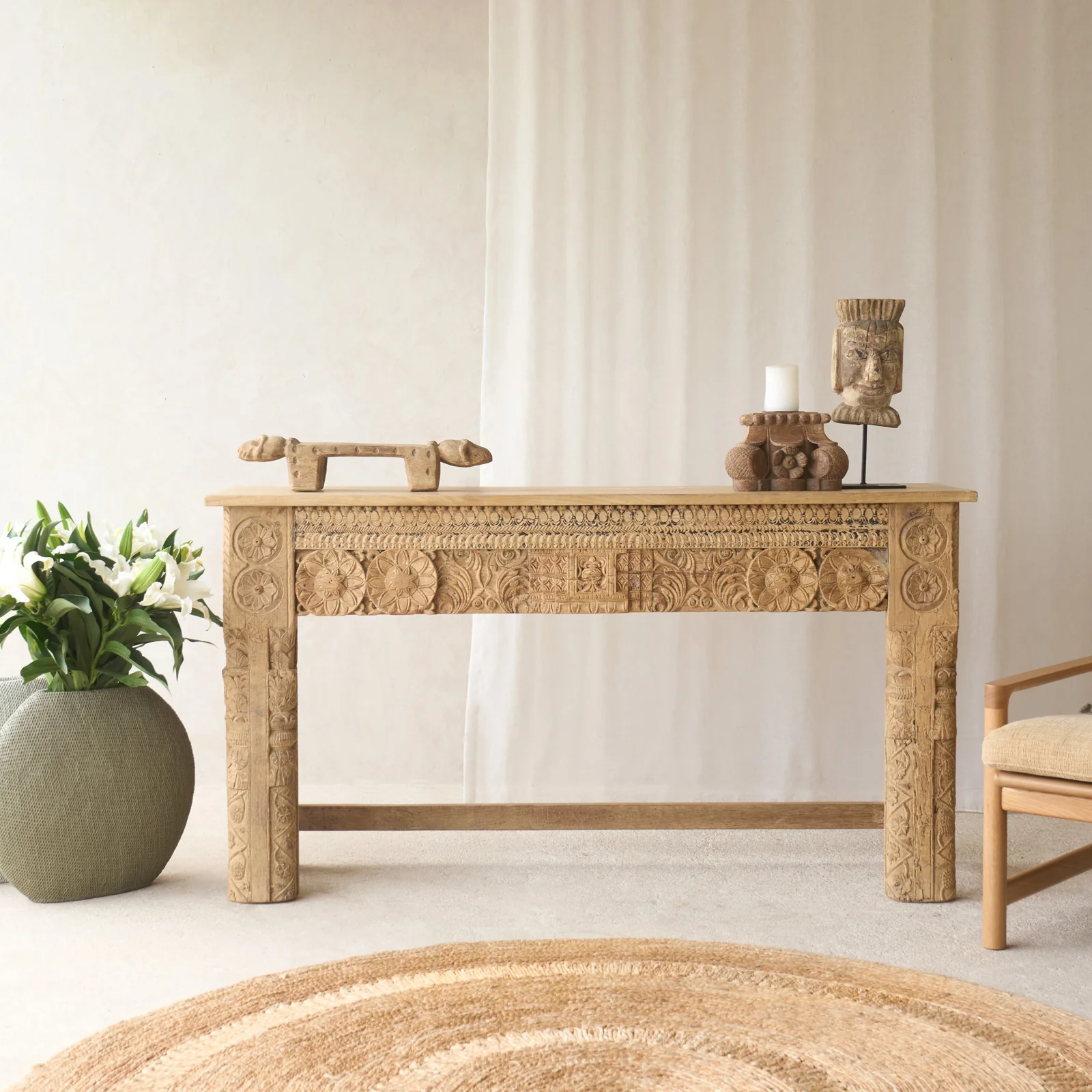 Healthy Reclaimed Carved Teak Console No. 4 Quality