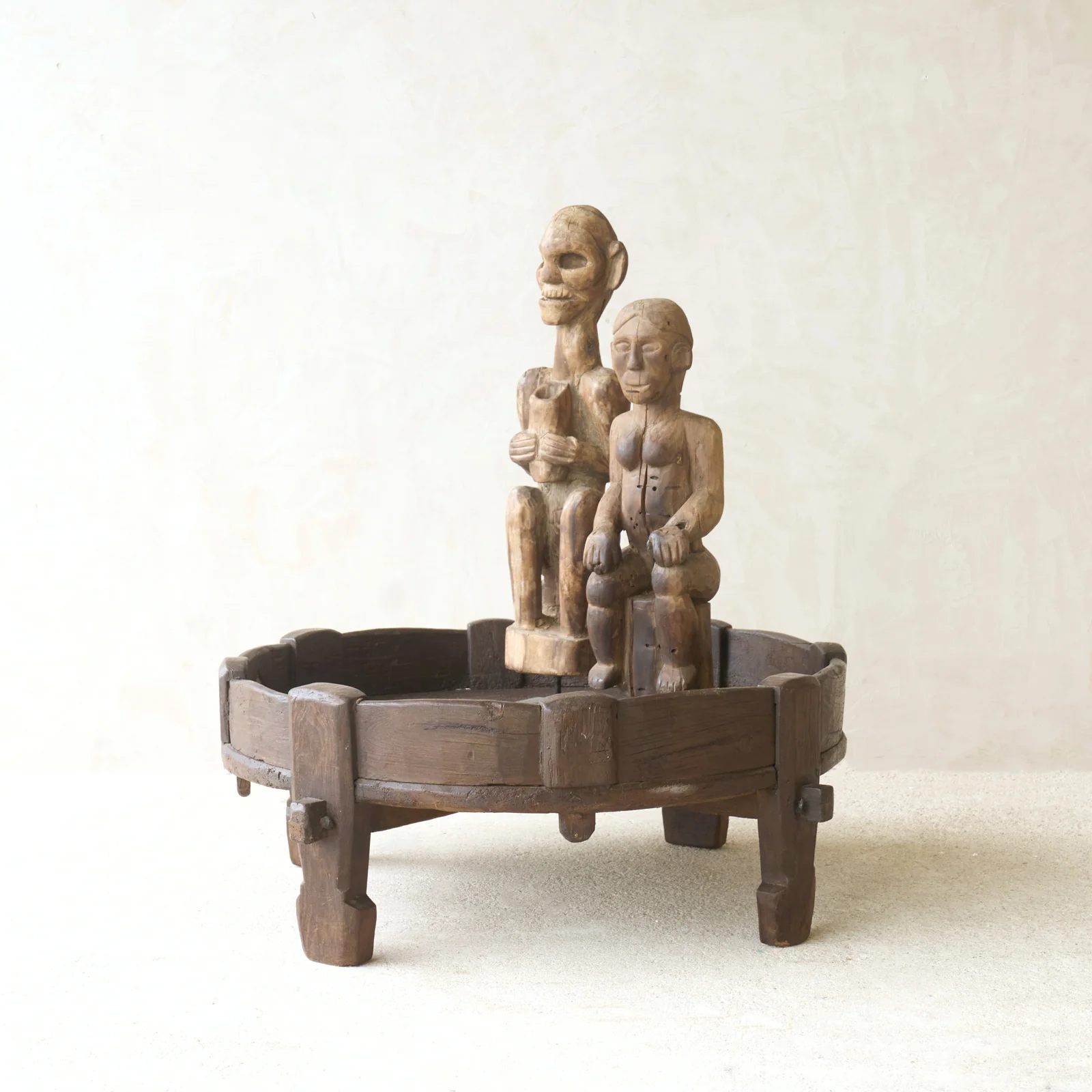 Convenient Antique Hand Carved Chakki Low Table No. 5 Recyclable