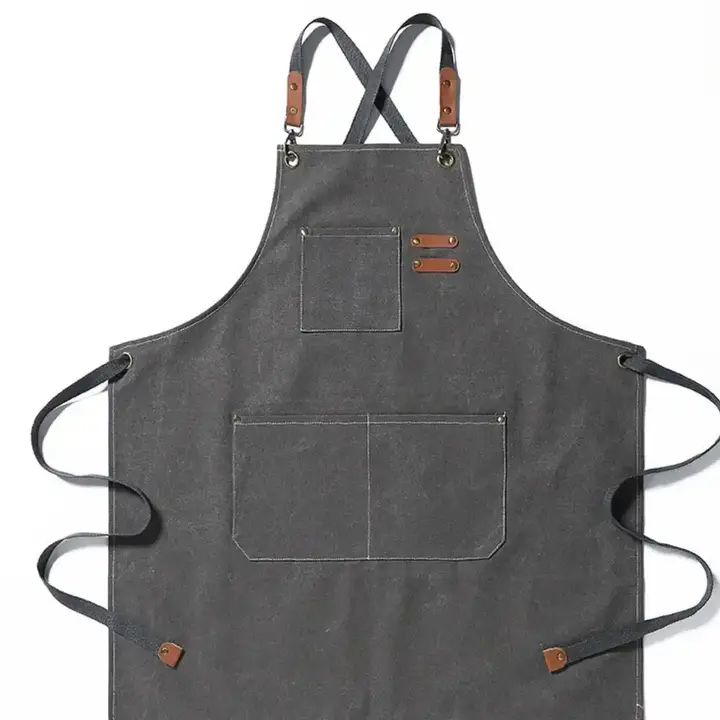 Natural Heavy Cotton Canvas Cross Back Apron Light Grey Authentic