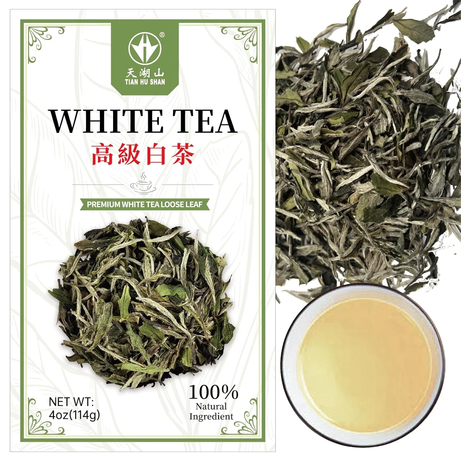 Durable Tian HU Shan Premium White Tea Loose Leaf Bai Mu Dan with a Light Fresh Delicate Flavor Low Caffeine Hot Cold Brew 4 Ounce Elite