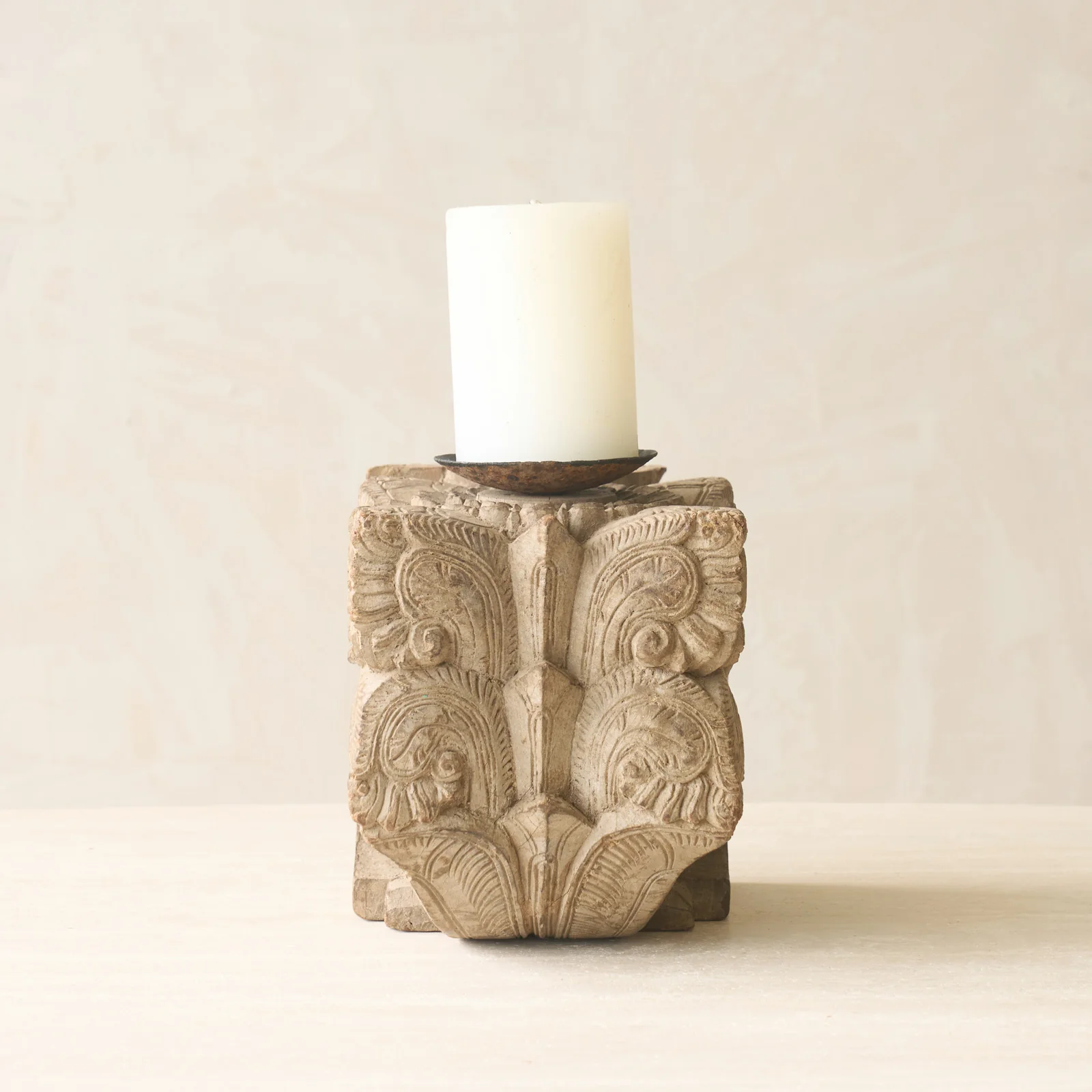 Superior Hand Carved Architectural Pillar Candlestand A Modern