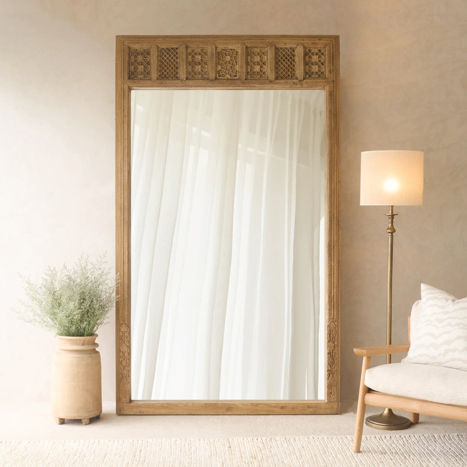 Original Design Vintage Teak Carved Mirror Natural No. 1 Eco-Friendly