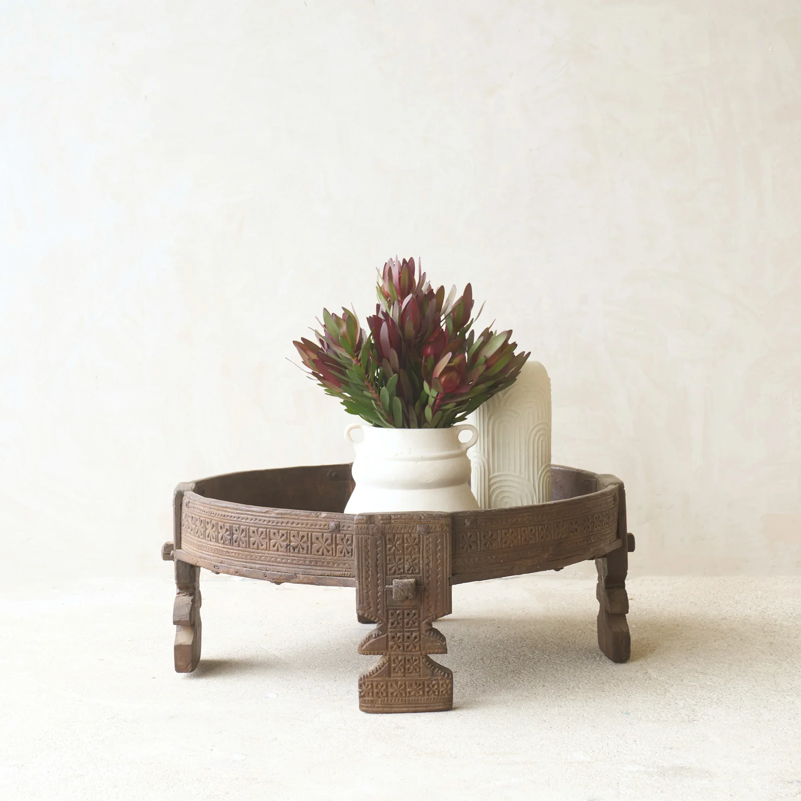 Pure Antique Hand Carved Chakki Low Table No. 2 Stylish