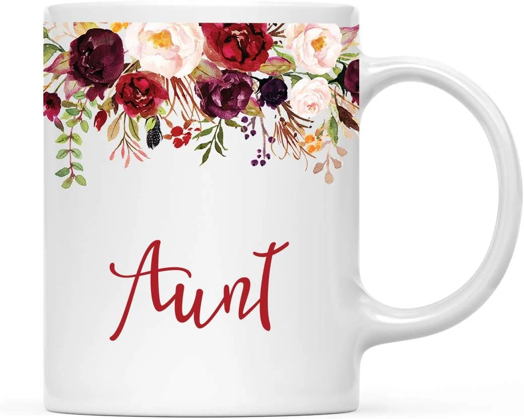 Smooth Andaz Press 11oz. Mother's Day Ceramic Coffee Tea Mug Gift Fall Autumn Marsala Burgundy Flowers Roses Florals Aunt 1-Pack Includes Gift Box Versatile