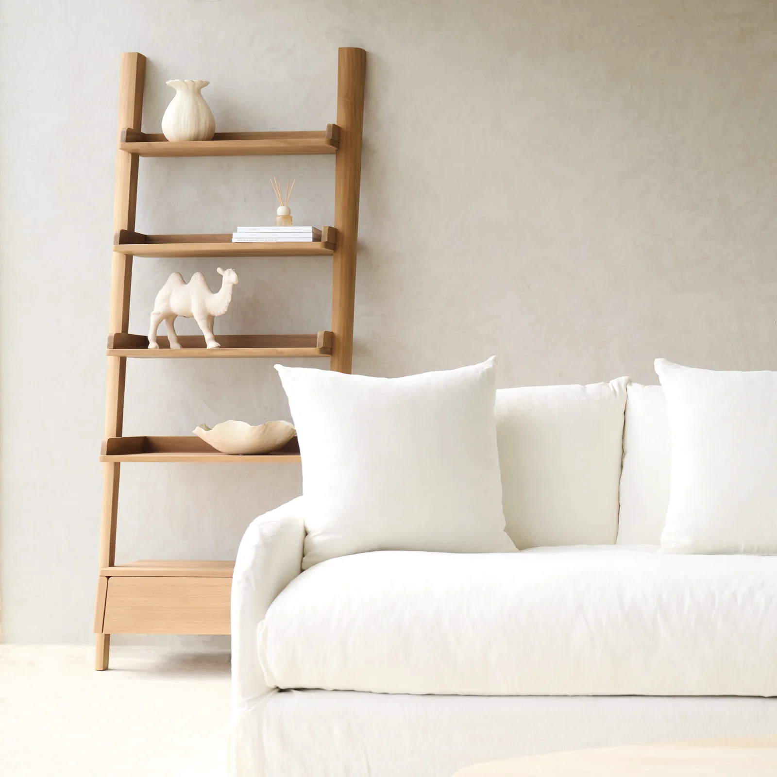 Detailed Dolce Wall Shelf with Drawer Teak 187cm Solid