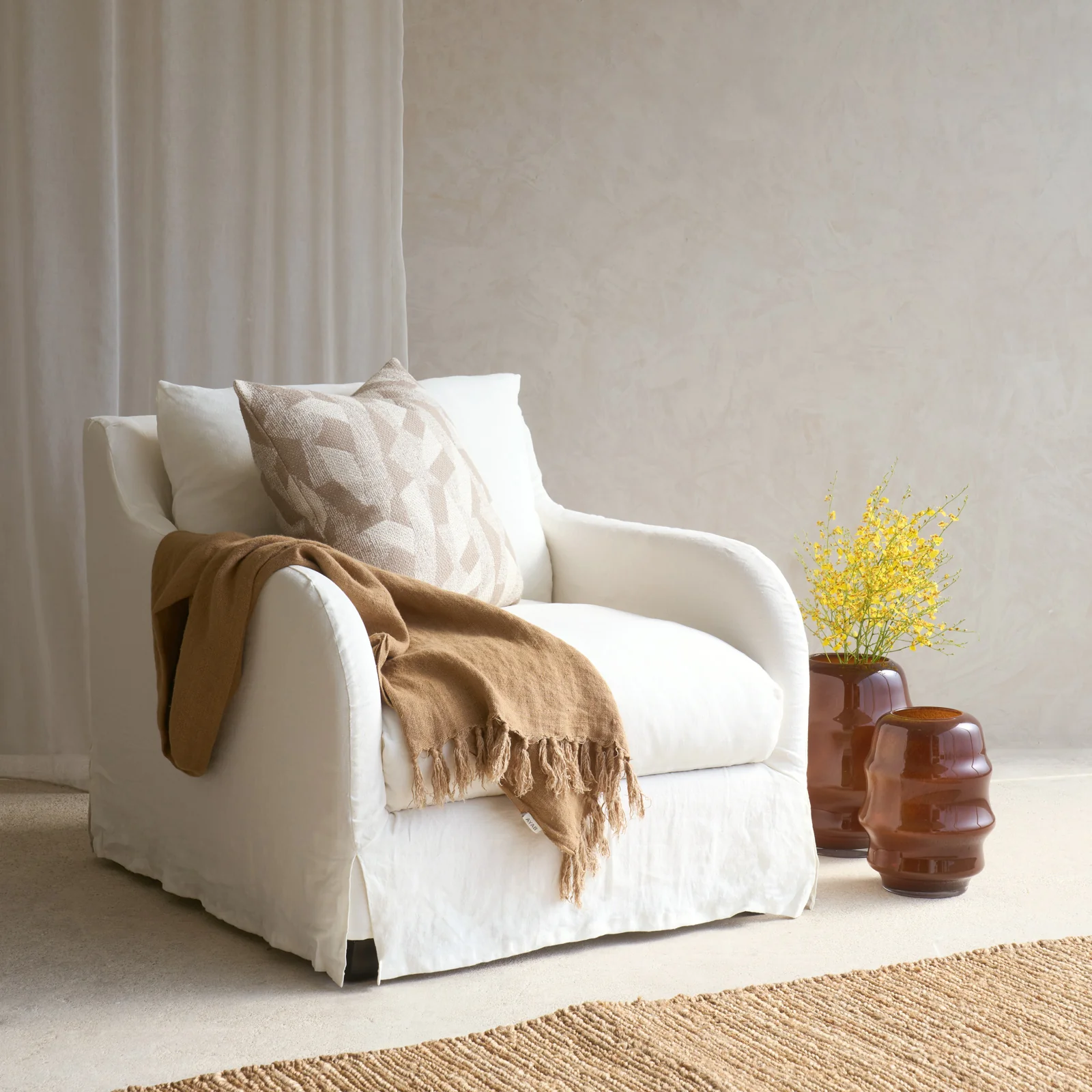 Crafted Corte Fabric Armchair Off White Refined