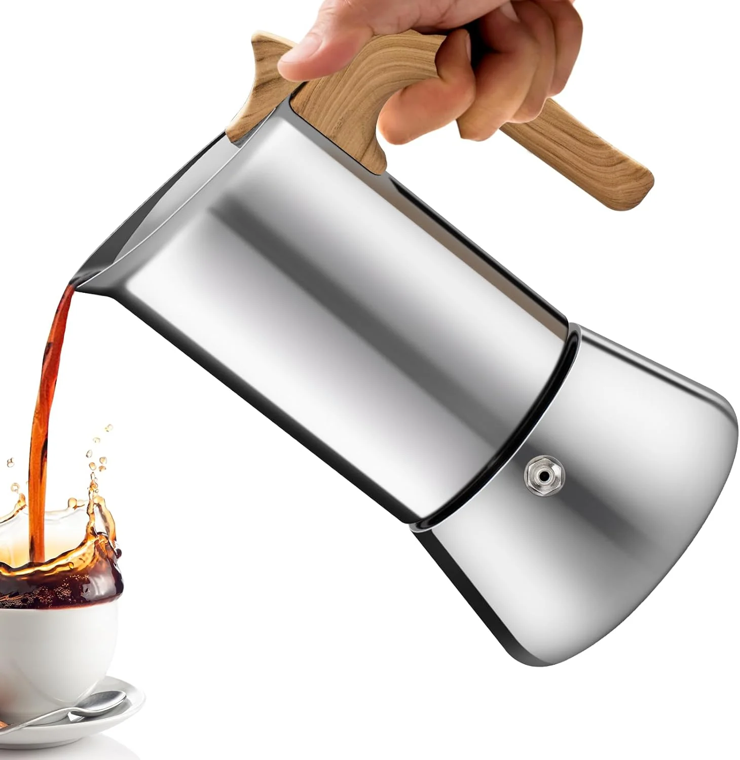 Exclusive No Coating 4 Cup Moka Pot Thickened 304 Stainless Steel Stovetop Espresso Coffee Maker 200ml 6.8oz Mocha Percolator Greca Cuban I for Making Rich Advanced