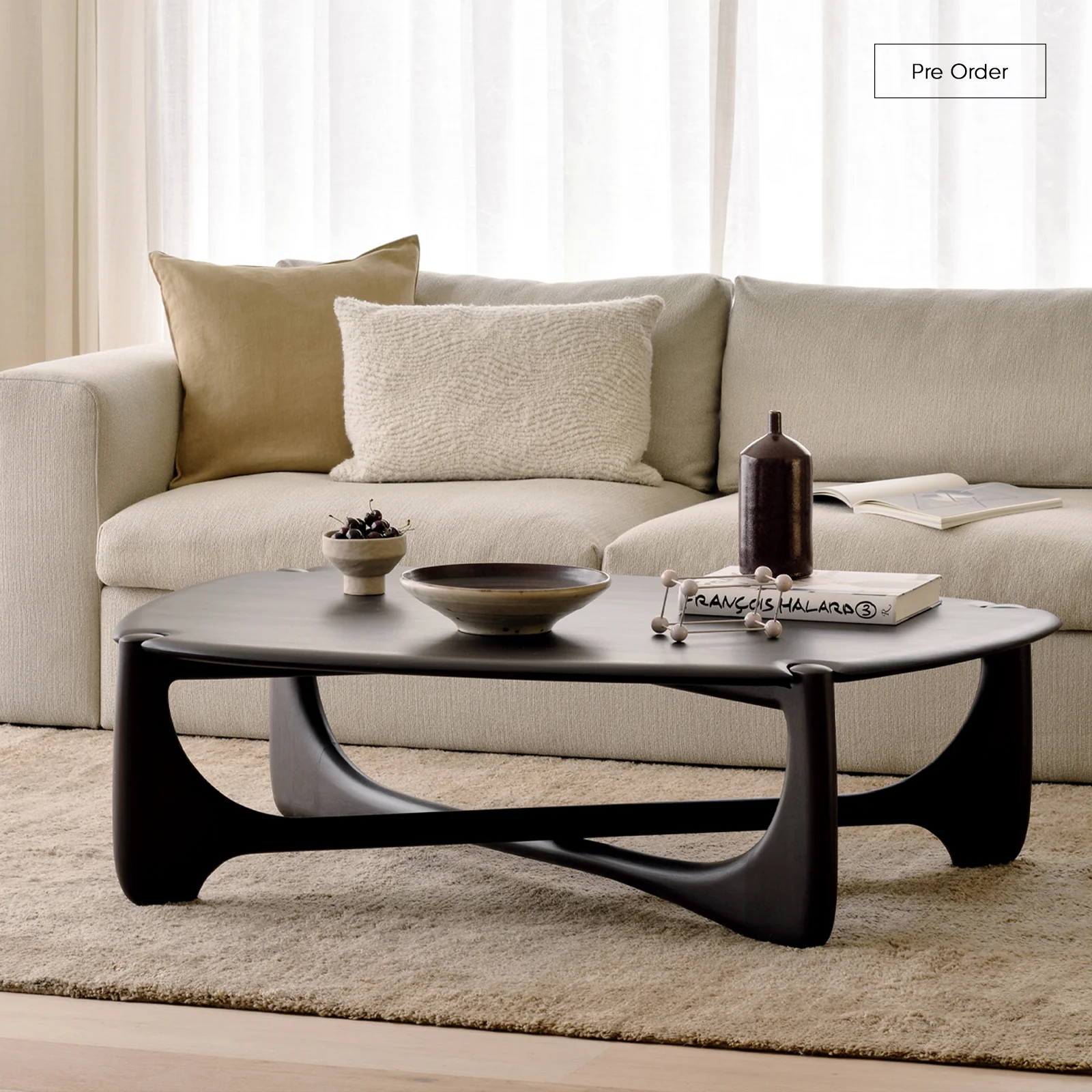 Smooth PI Pebble Coffee Table Mahogany - Dark Brown 134cm Expertly Made