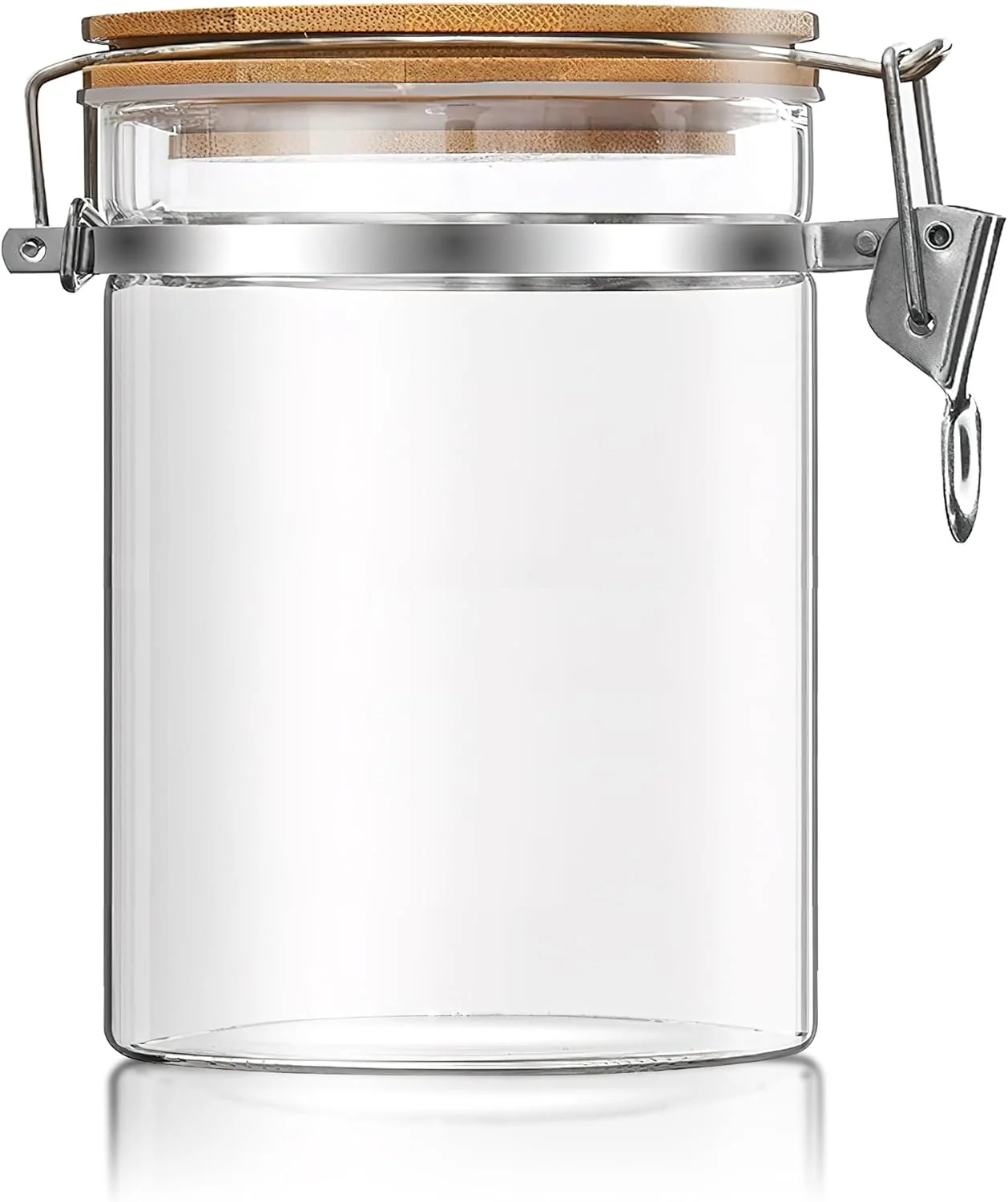 Effective 36 oz 1050ml Clear Glass Storage Canister with Airtight Bamboo Lid Medium Decorative Container Jar for Coffee Spice Candy Salt Tea Cookie Condiment Responsible