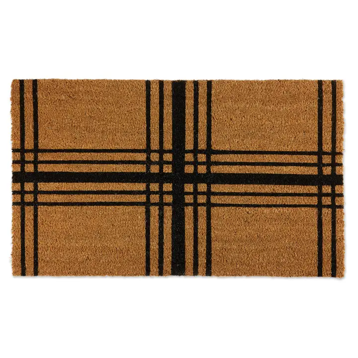Fashionable Black Farmhouse Plaid Natural Coir Doormat 18 x 30 Contemporary