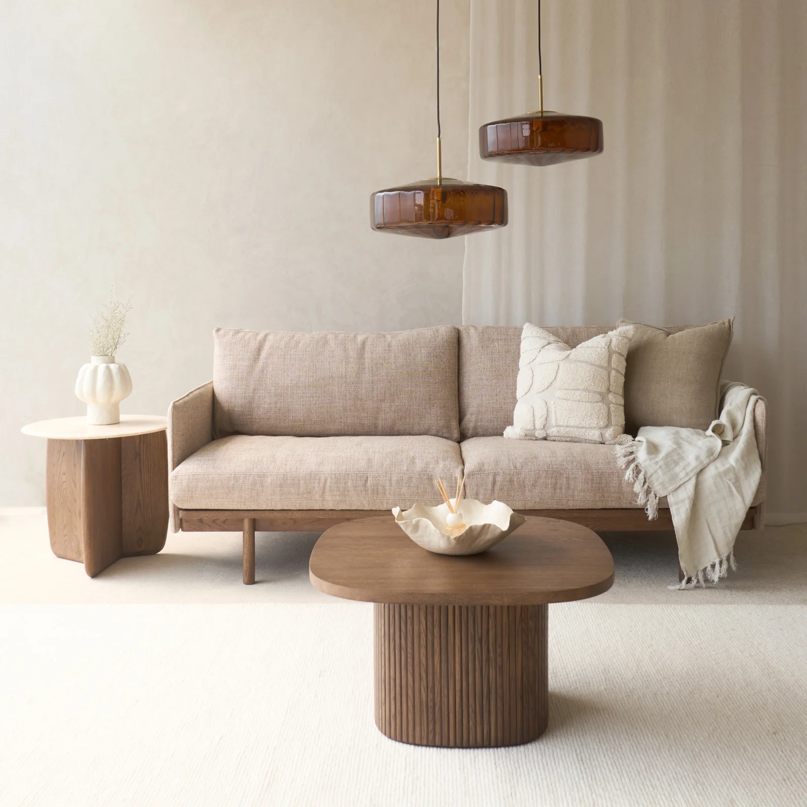 Smooth Pensive 2.5 Seater Fabric Sofa Latte Oak - Wholewheat Artisan