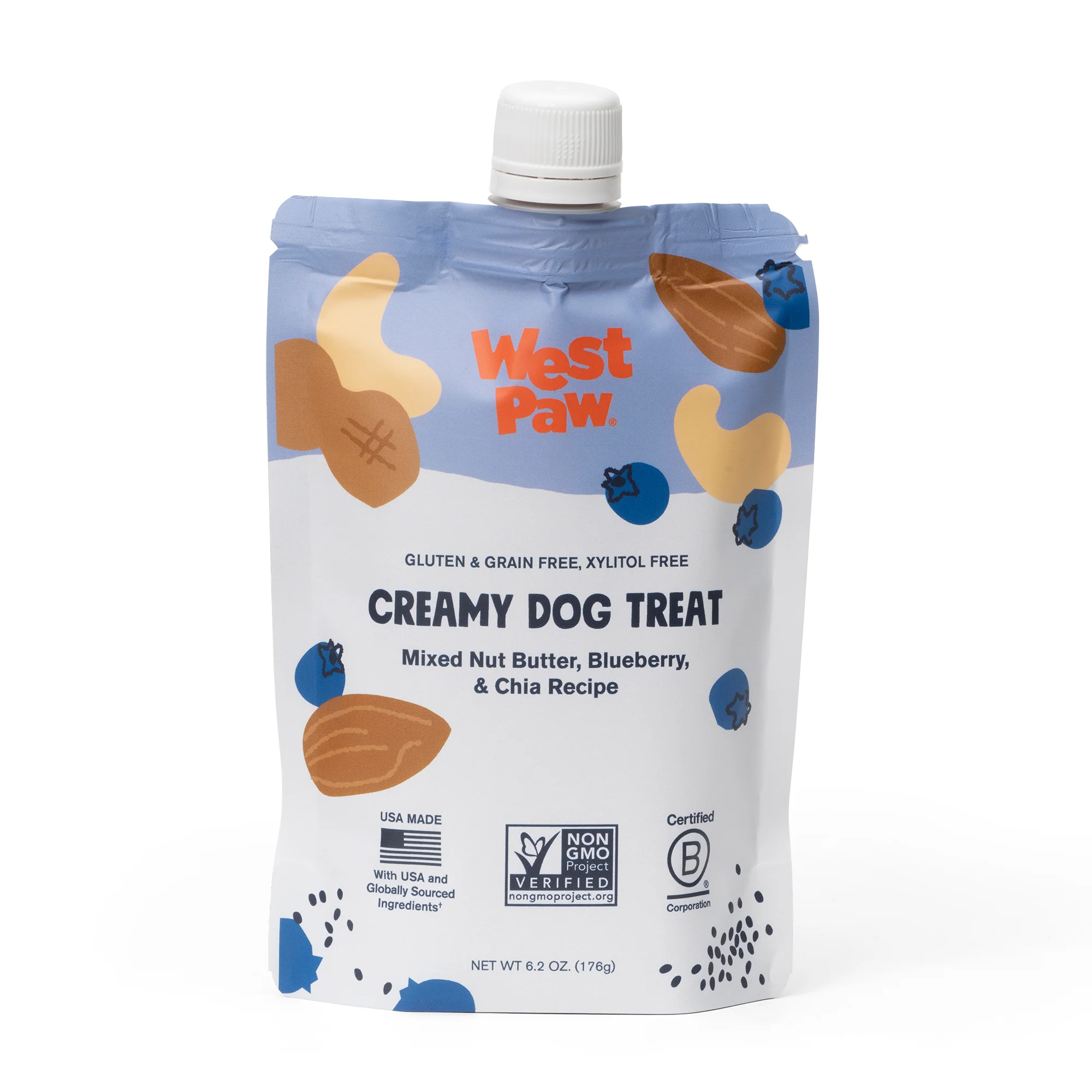 Fine West Paw Nut Butter with Blueberry and Chia Creamy Dog Treat Certified