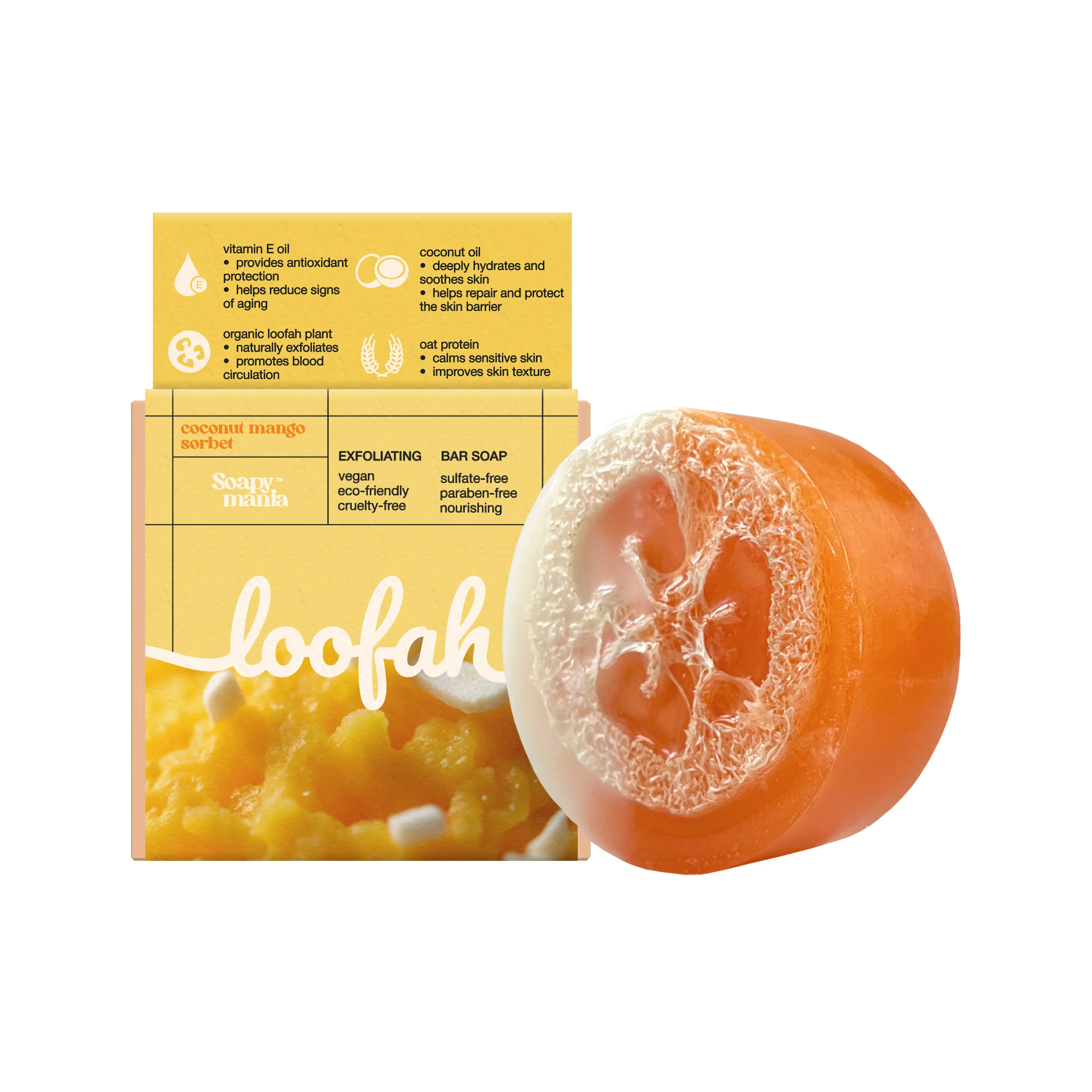 Powerful Soapymania Mango Coconut Sorbet Exfoliating Loofah Bar Soap Pure
