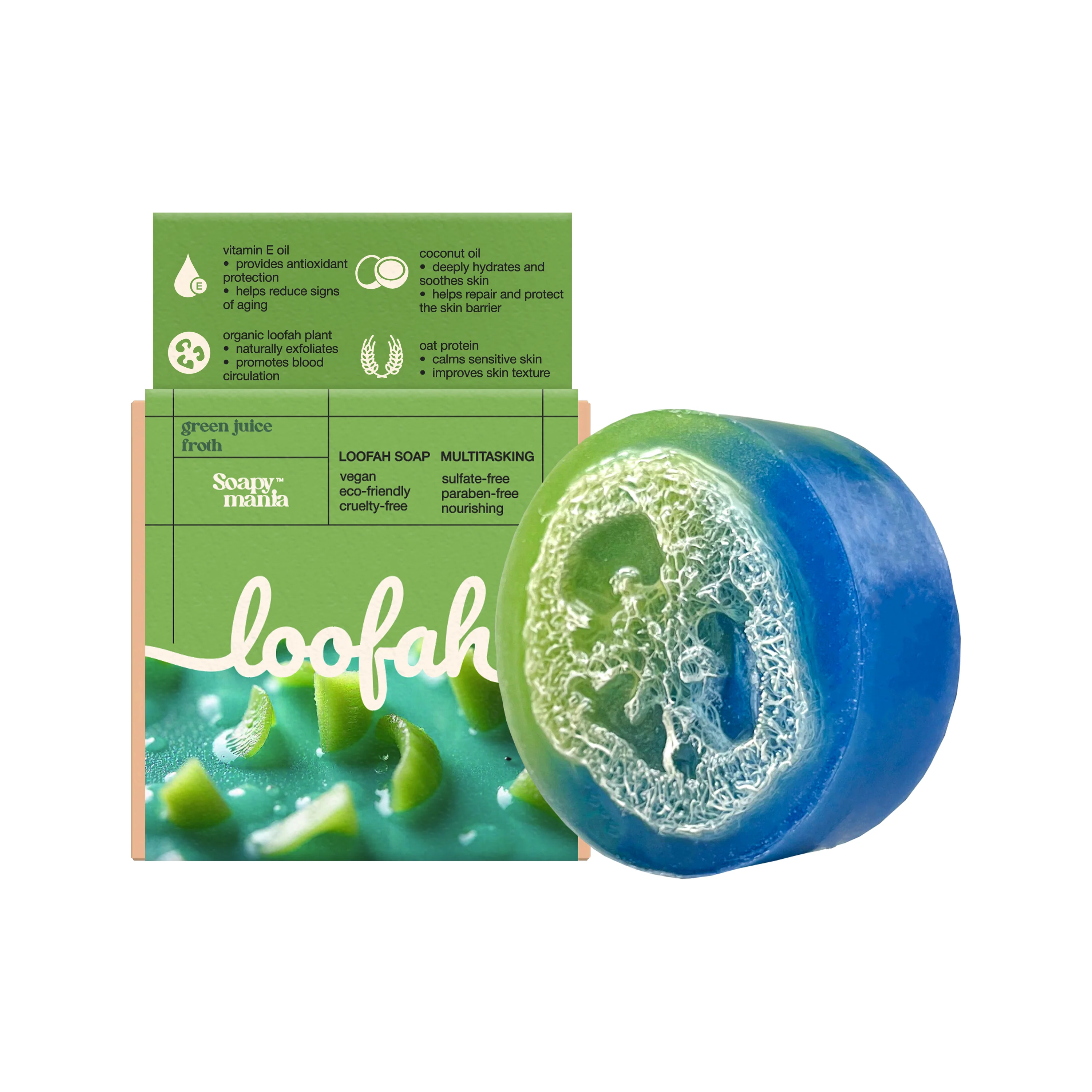 Natural Soapymania Green Juice Froth Exfoliating Loofah Bar Soap Smooth