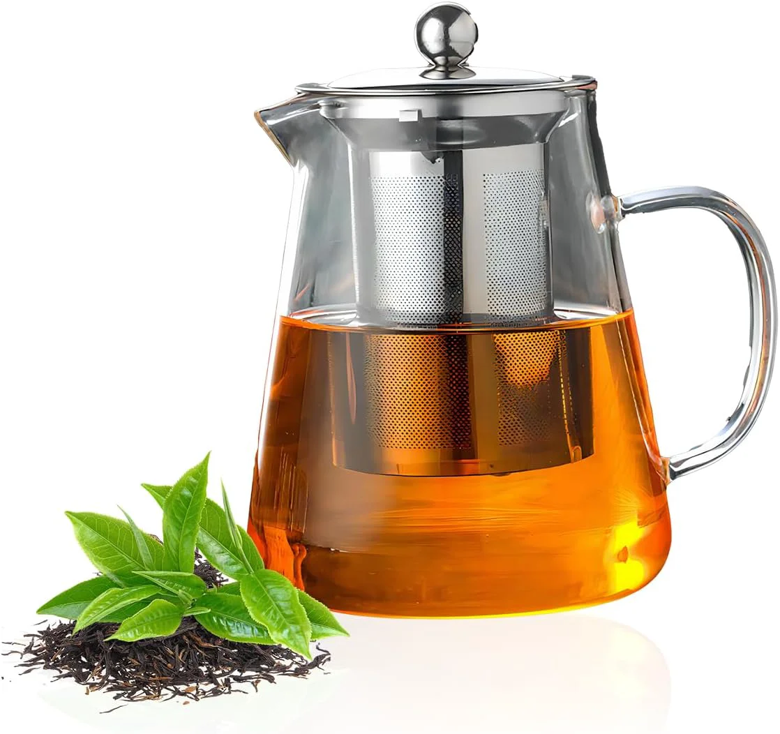 Elegant 1300ml 44oz Glass Teapot with Removable Infuser - Stovetop Safe High Borosilicate Clear Teapot for Loose Leaf Tea Blooming Tea Home Office Use Exclusive