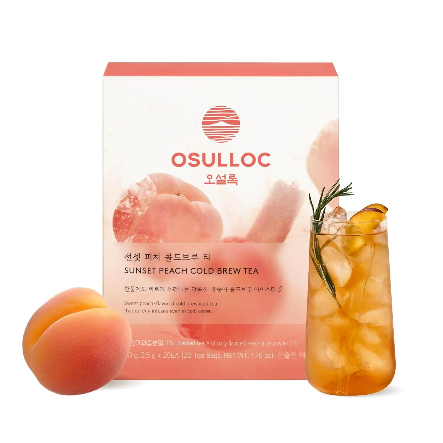 Practical Osulloc Sunset Peach Cold Brew Tea Sweet peach flavored iced tea Hydration Tea Packets 20ea 1.76oz Classic