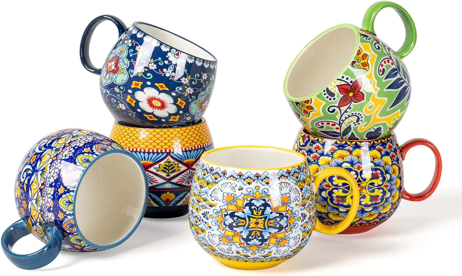 Flexible Henxfen Lead Boho Coffee Mugs 20 Ounce - Porcelain Cups for Latte Tea Cappuccino Cocoa Soup Dishwasher Microwave Safe Prestigious