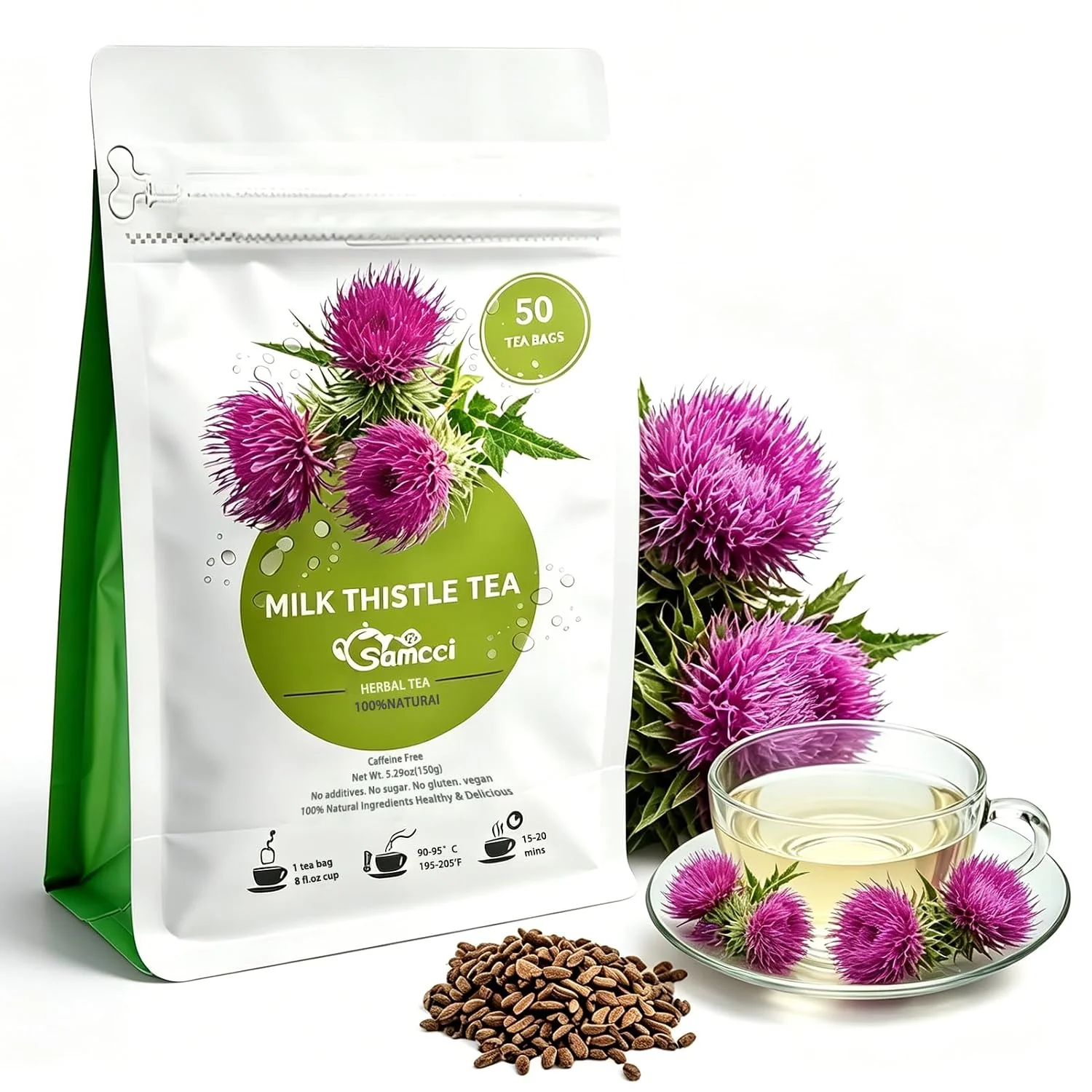 Organic Milk Thistle Tea Bags - Liver Support Herbal Tea 50ct Expertly Made