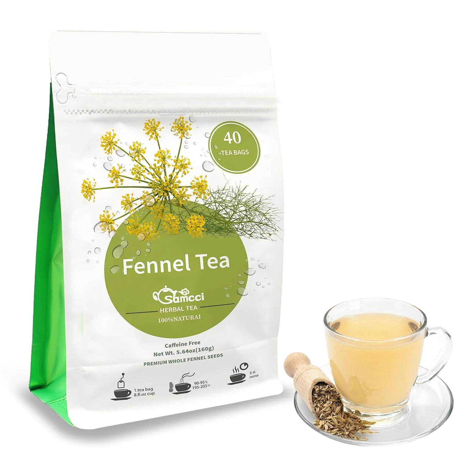 Durable Samcci Fennel Tea Bags 40 Count 4g bag Whole Fennel Seeds Warm Aromatic Seed Infusion Supports Digestion amp Immune System Pure Herbal Tea Non-GMO Caffeine- No Additives Lightweight