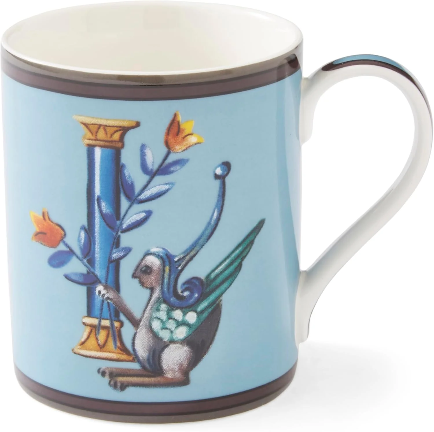 Modern Spode Kit Kemp 12oz Mug I Initial - Fine China Coffee Cup with Floral Alphabet Design Custom Letter Mug for Unique Gift Giving Smart