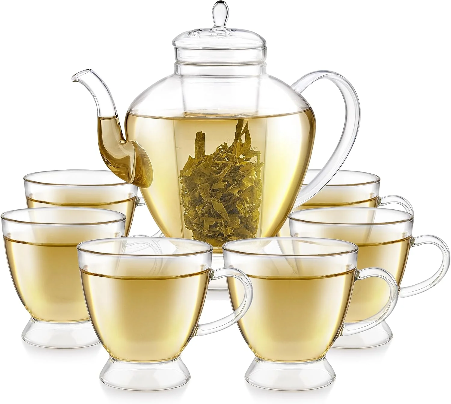 Professional Teabloom Grand Bouquet Borosilicate Glass Tea Set for Six – Elegant 50oz Teapot with Microdot Infuser Six 8oz Teacups Refined