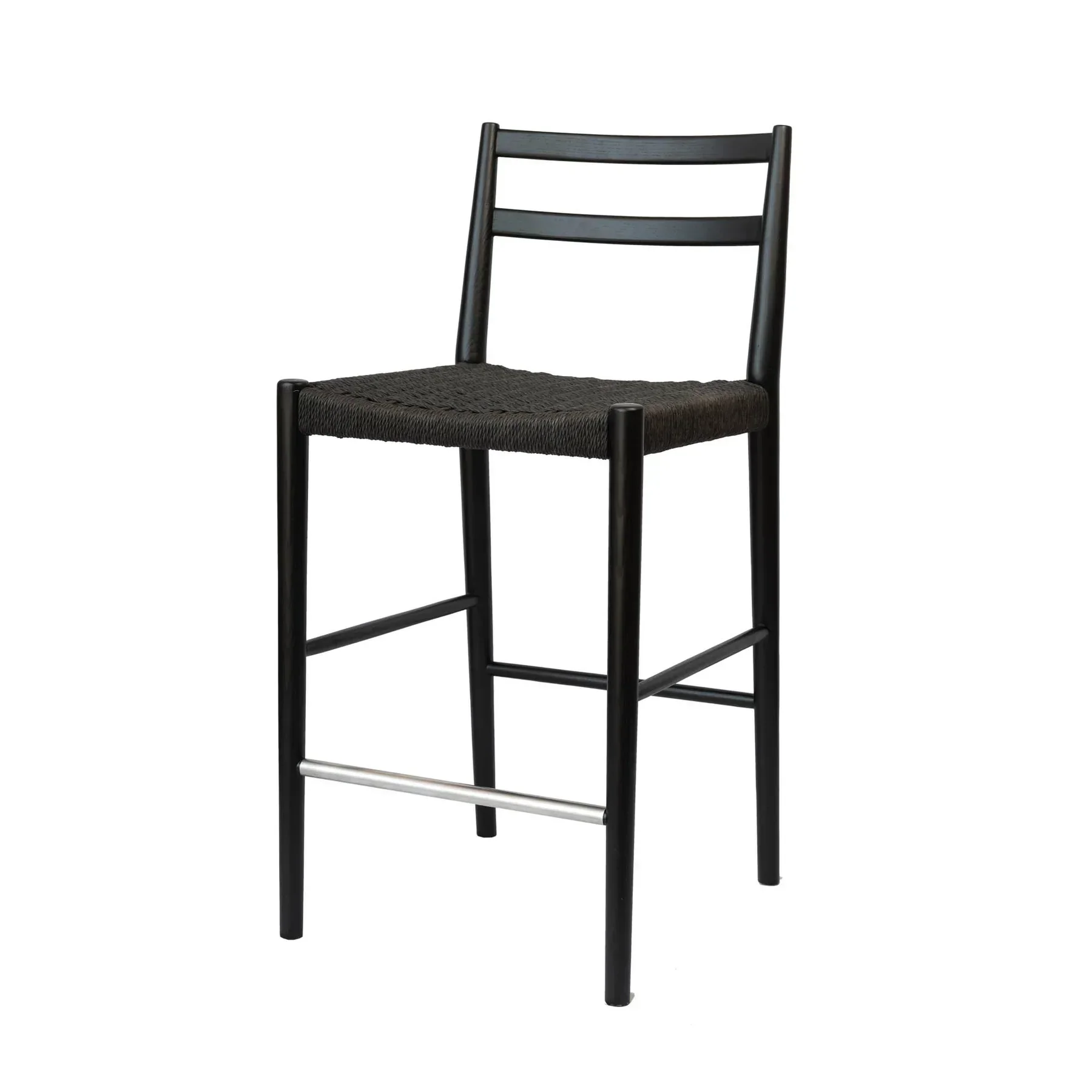 Contemporary Jakarta Counter Stool with Back - Black Black Woven Seat Artisan